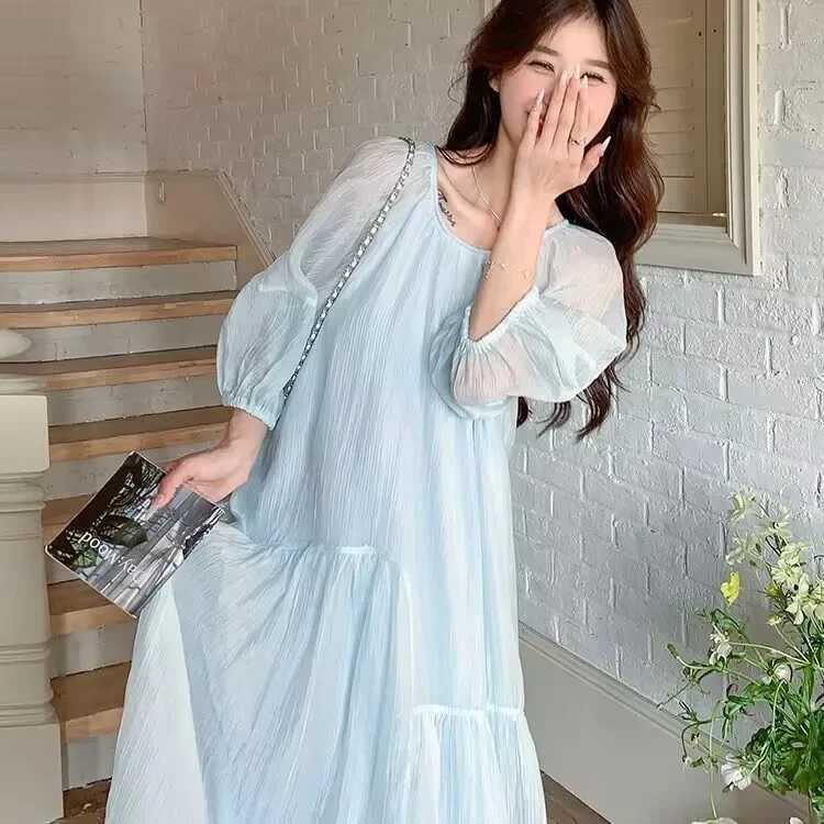French Style Pregnant Woman Beach Dress Puff Sleeve Long Loose Maternity Sweet Holiday Dress Plus Size Ball Gown Chiffon DressesT250311