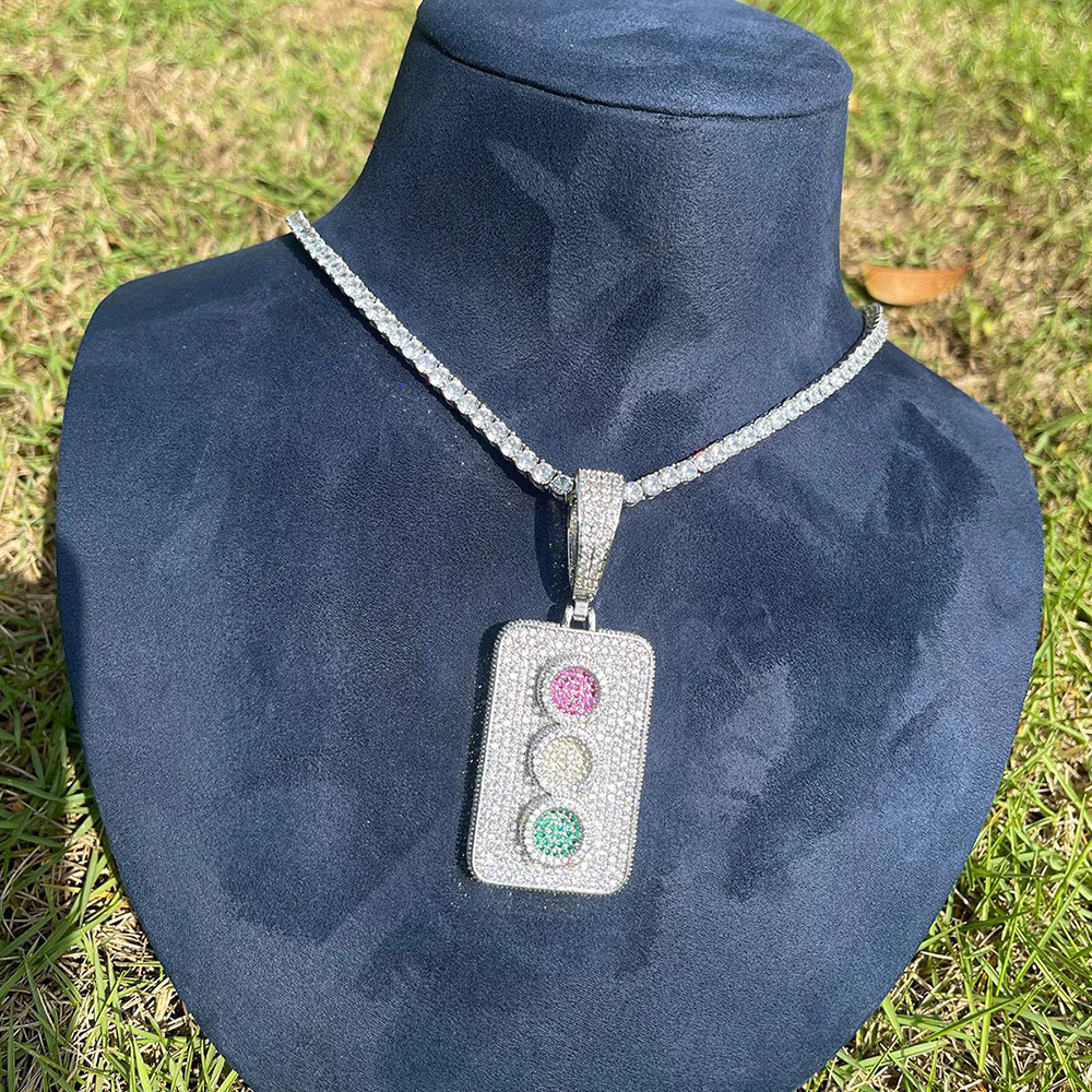 Hip Hop Traffic Lights Pendant Necklace Colorful 5A Zircon Gold Plating Originality Jewelry