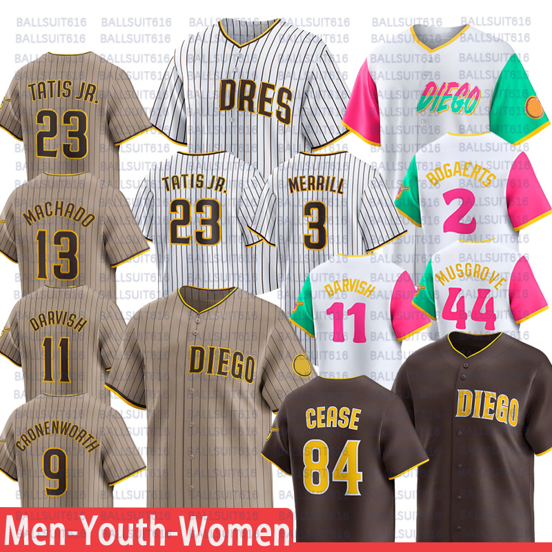 Padres Jerseys #23 Tatis Jr Jersey #13 Machado Jersey #11 Darvish #2 Bogaerts #84 Cease #75 Suarez #3 Merrill #44 Musgrove #28 Lockridge #21 Ornelas Baseball Jerseys