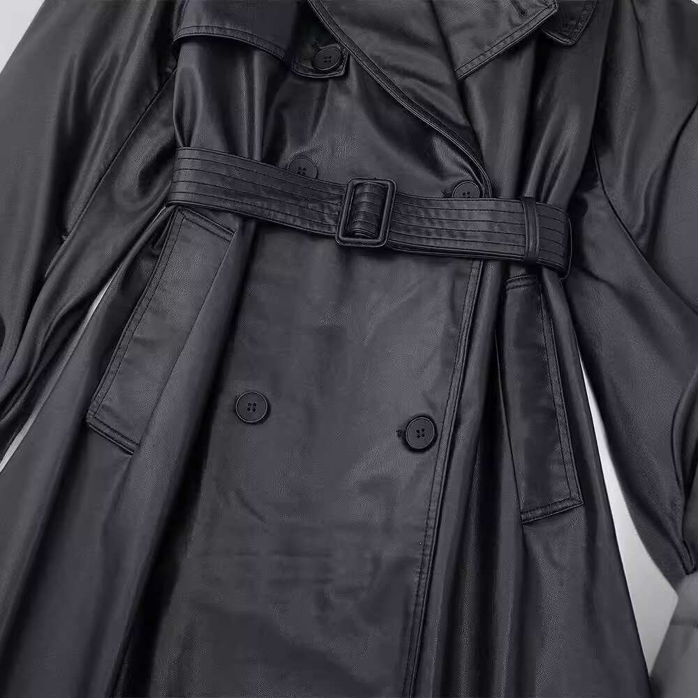 2024 Spring New French Style Personalized Fashion Elegant Leisure 100 PU Imitation Leather Windbreaker