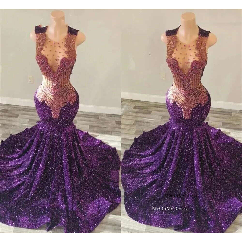 Sparkly Long Prom Dress For Black Girls Mermaid Sheer Sequined Crystals Birthday Party Dresses Women Evening Gown Customized al0311