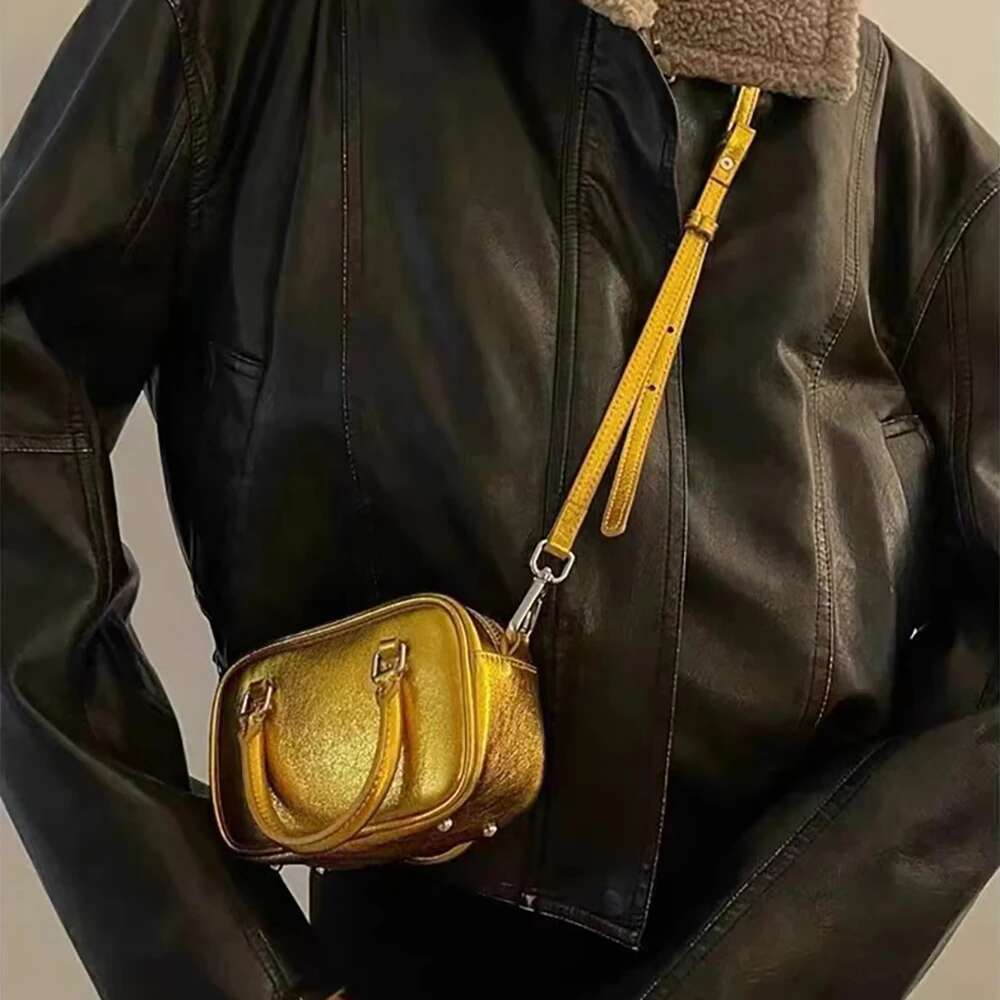 Fashion Casual Style Mini Gold Crossbody Bag Women Boston Top-Handle Handbag