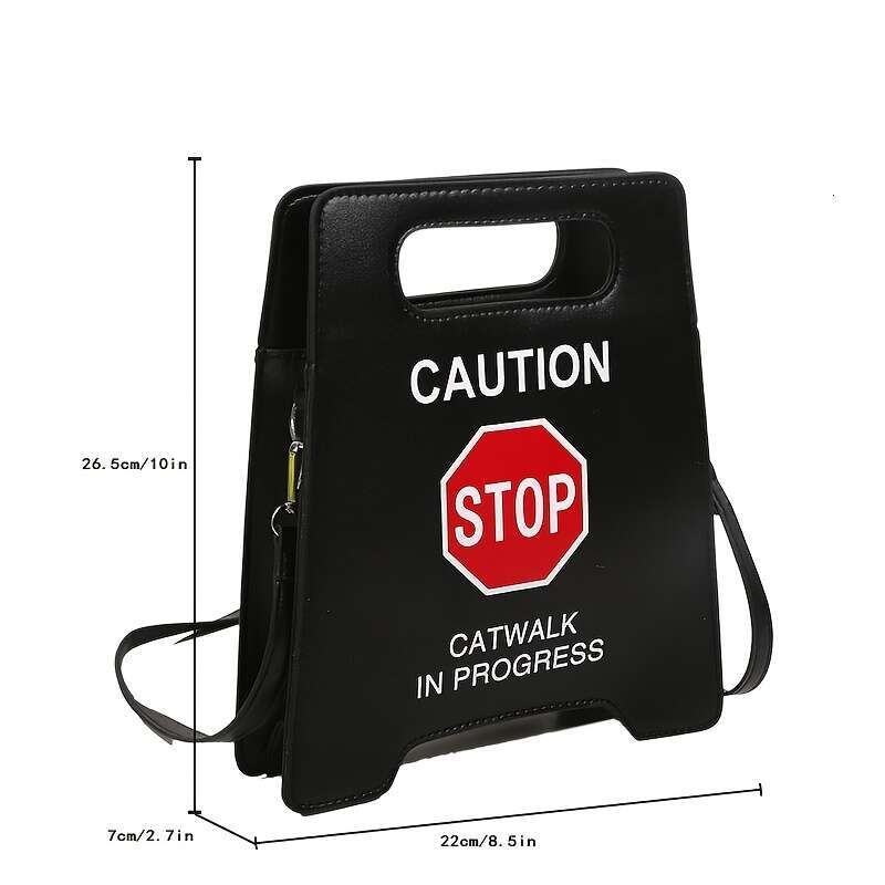 Warning Design Novelty Faux Leather Crossbody Bag, Creative Stop Sign Purse For Women