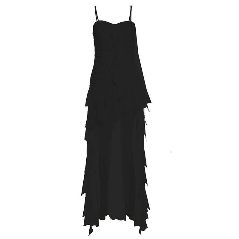 European and American style summer women's solid color slim fit high waist fashionable one collar camisole dress 2025 new casual versatile fashio