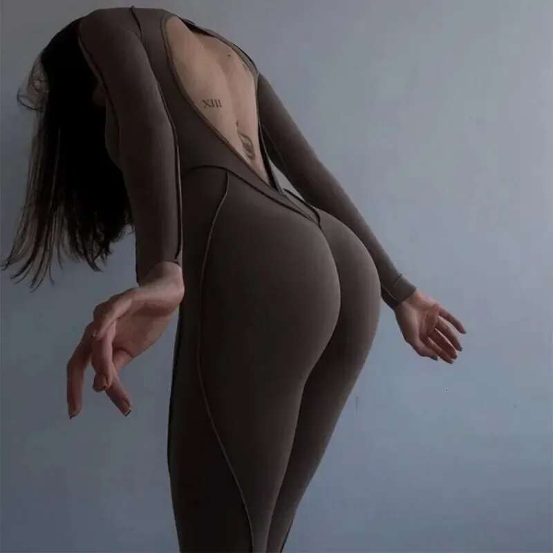 Women 2024 Spring Autumn Long Sleeve Streetwear Bodycon Jumpsuit Overall One Piece Outfit Wholesale Items For Business