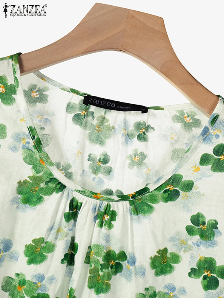 ZANZEA Summer Flower Printed Shirt Womens Bohemian Tuned Top Casual Short Sleeve Blusas Loose Chemical Fashion Holiday 250311