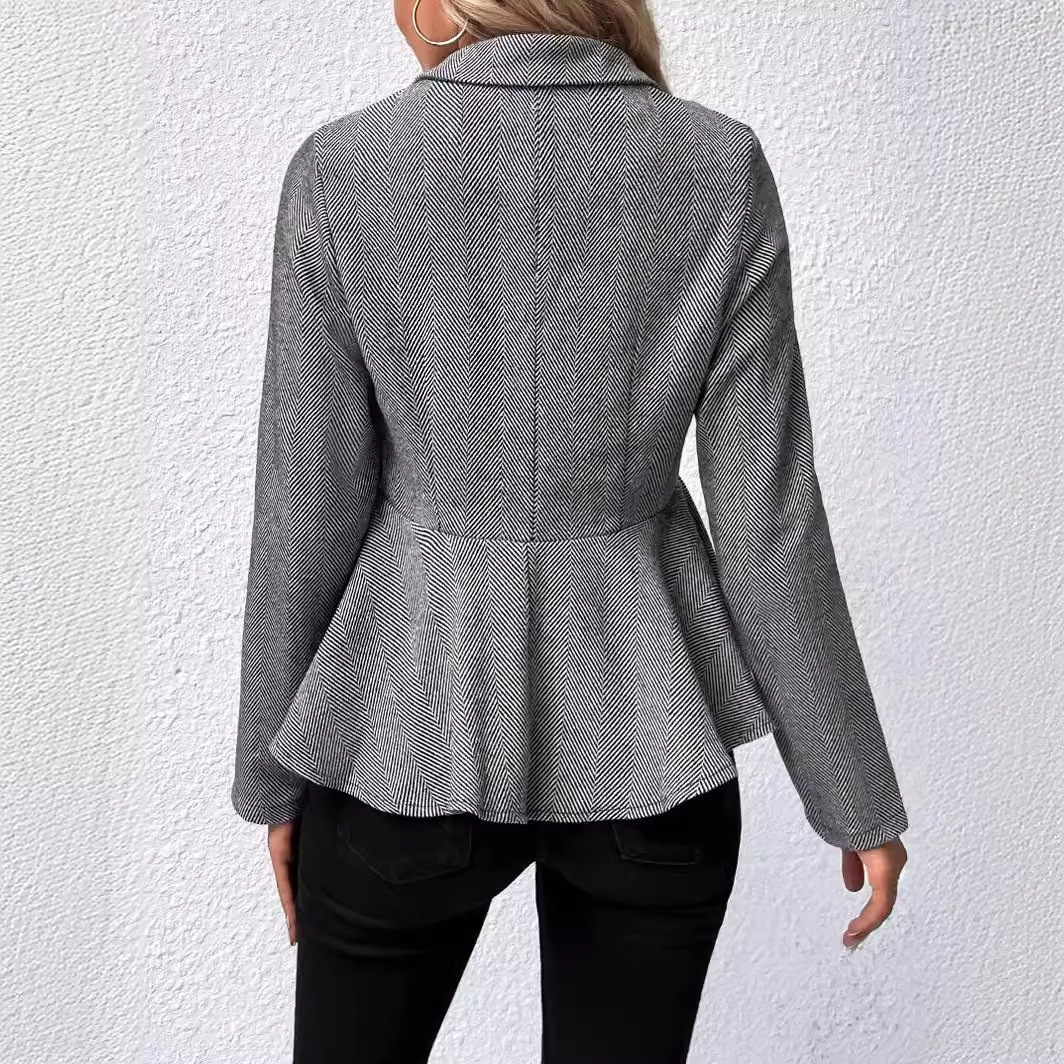 F30Chic Ruffled Slim Cut Lapel Blazer - Versatile Women's Workwear Jacket