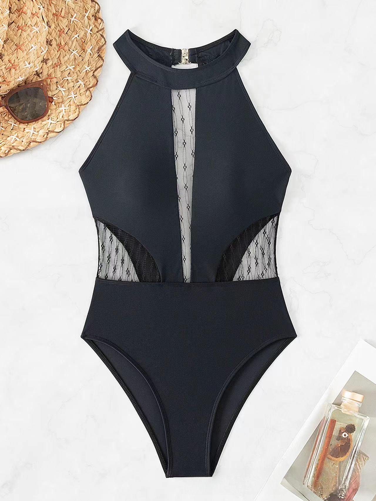 2025 One-piece Women's Swimsuit Hollow Deep V Lace Sexy Bikini Swimsuit Designer Trendy And Fashionable Beach Wear Covered With Mesh Hollow Women