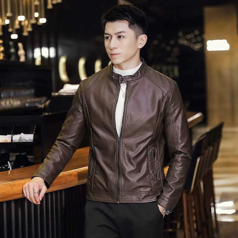 Men Spring Autumn Outfit Design Motor Biker Pocket PU Leather Jacket Men Autumn Brand New Causal Vintage Leather Jacket CoatT250311