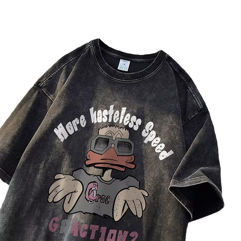 2025 new American fashion designer summer men's short sleeved T-shirt washed and worn fashionable high street loose half sleeved trendy short sle