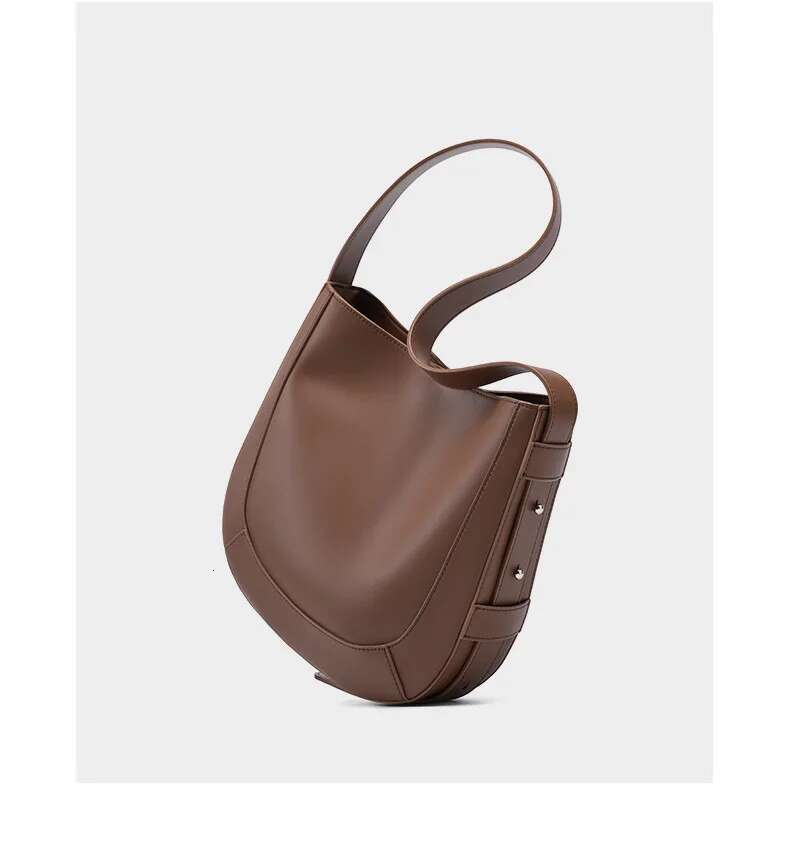 Ladies' Fashion Commuter Shoulder Trendy Large Capacity Bucket Real Cowhide Leather Women's Handbag High Sense Tote Bag