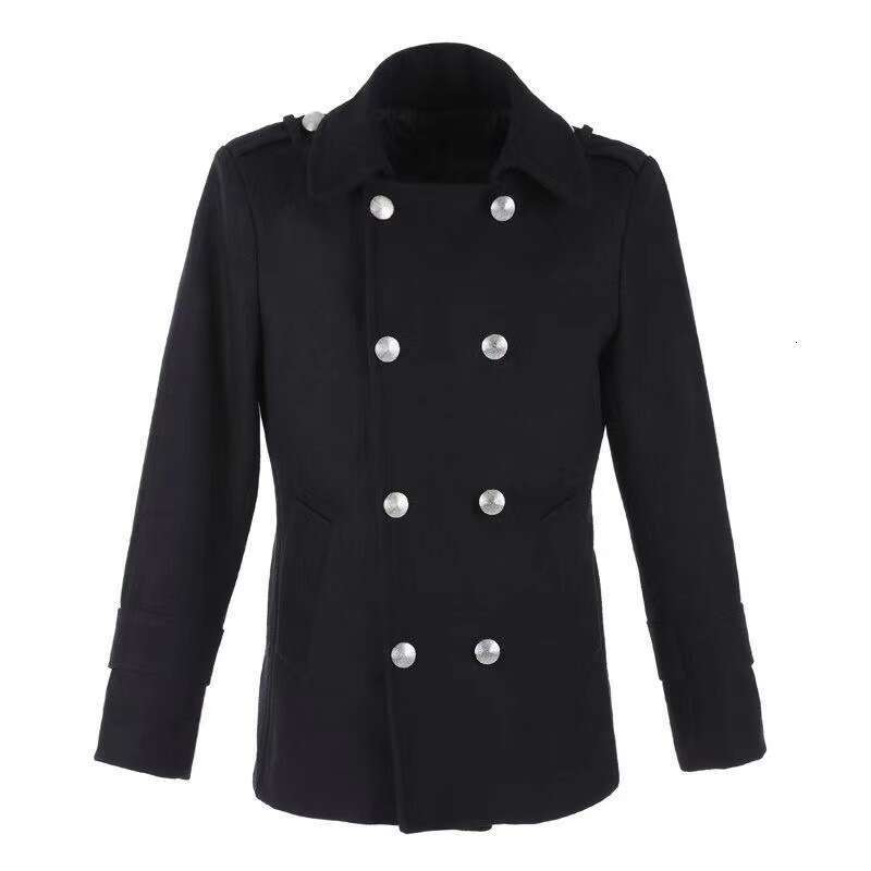 Wool Men's German Classic Double Breasted Thick Coat Rock Personality Shoulder Patch Windbreaker