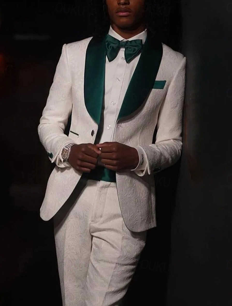3D Floral Pattern Mens Wedding Tuxedos Shawl Lapel Classic Fit Long Jacket Wear Party Birthday Pants Suits 2 Pieces Customized