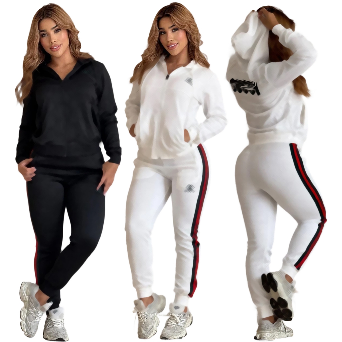 2025 Embossing Hooded Tracksuits Women Casual Jacket and Pants Two Piece Sets Free Ship