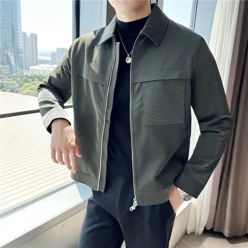 2024 Autumn Winter Front Pockets Lapel Leather Jacket Fashion Men Anti-wind Punk Motorcycle Biker Zipper Jackets PU Slim CoatsT250311
