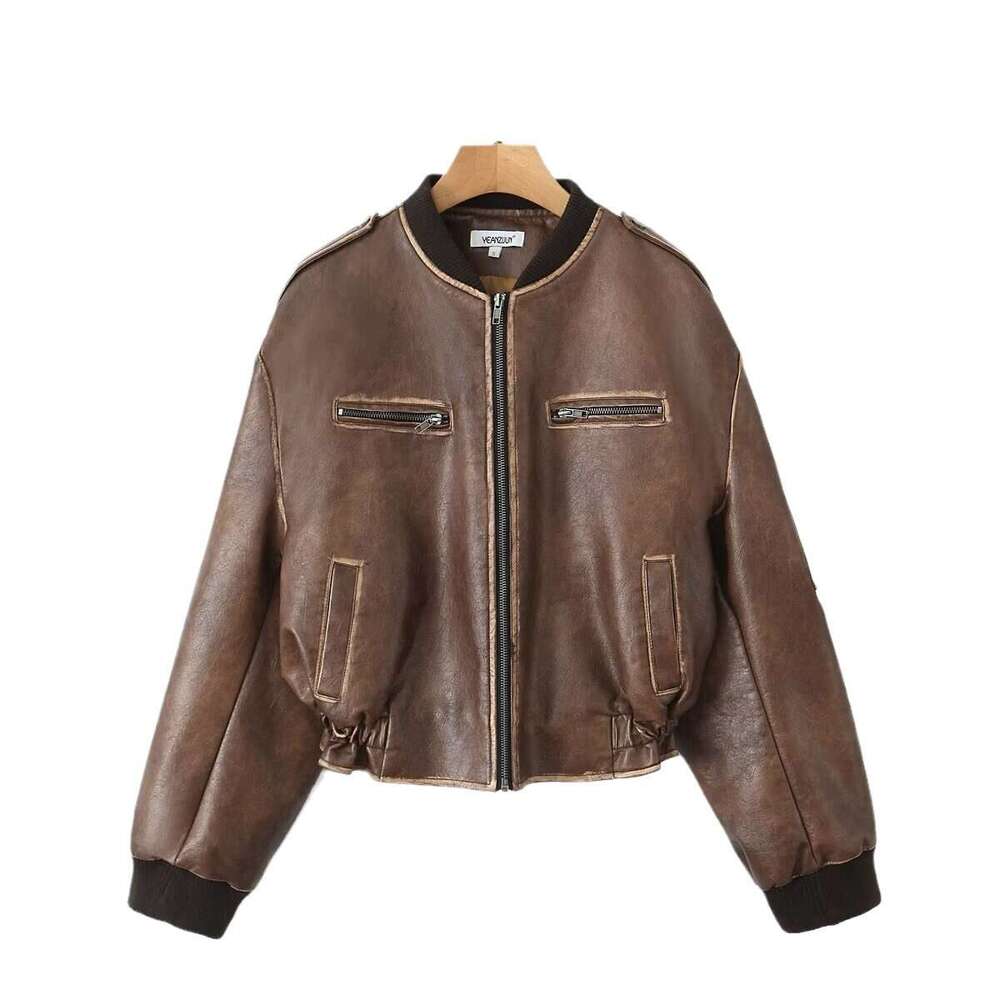 Autumn New Zipper Pilot Stand Collar Motorcycle PU Leather Jacket For Women