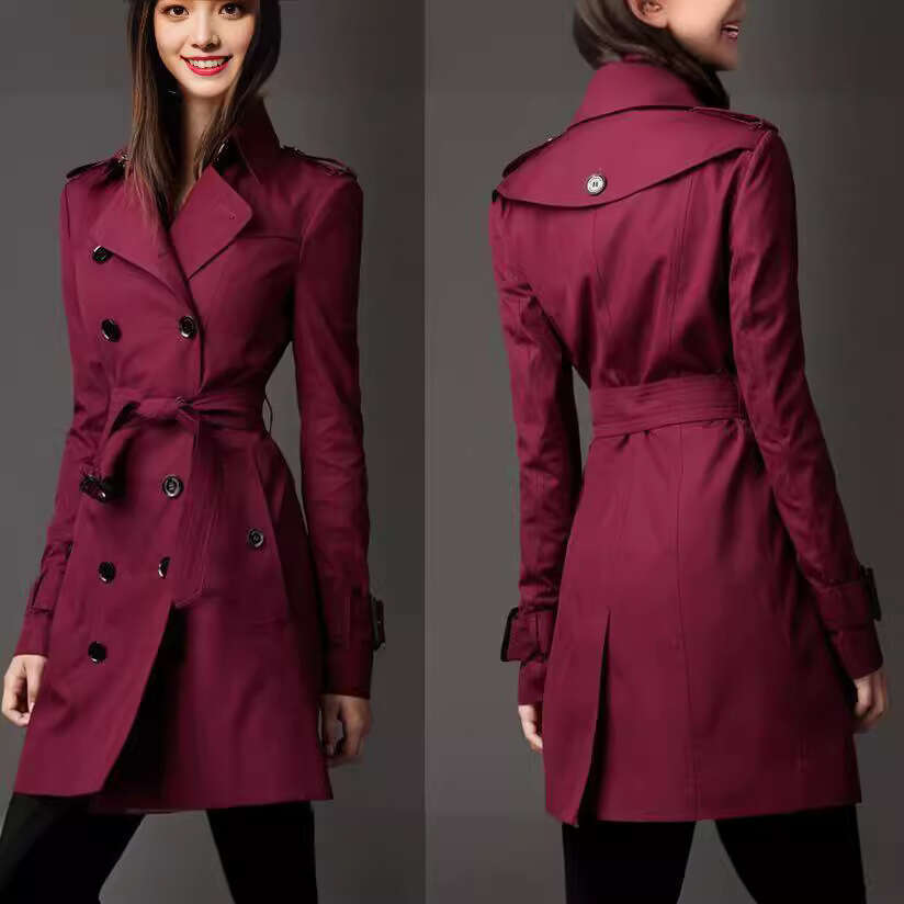 New Trend Double Breasted Slim Fit Long Windbreaker Star Style