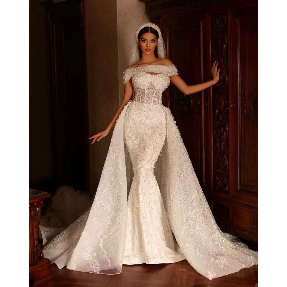 Pearl exquisite mermaid fashion sleeveless wedding dresses made to order lace bridal dress
