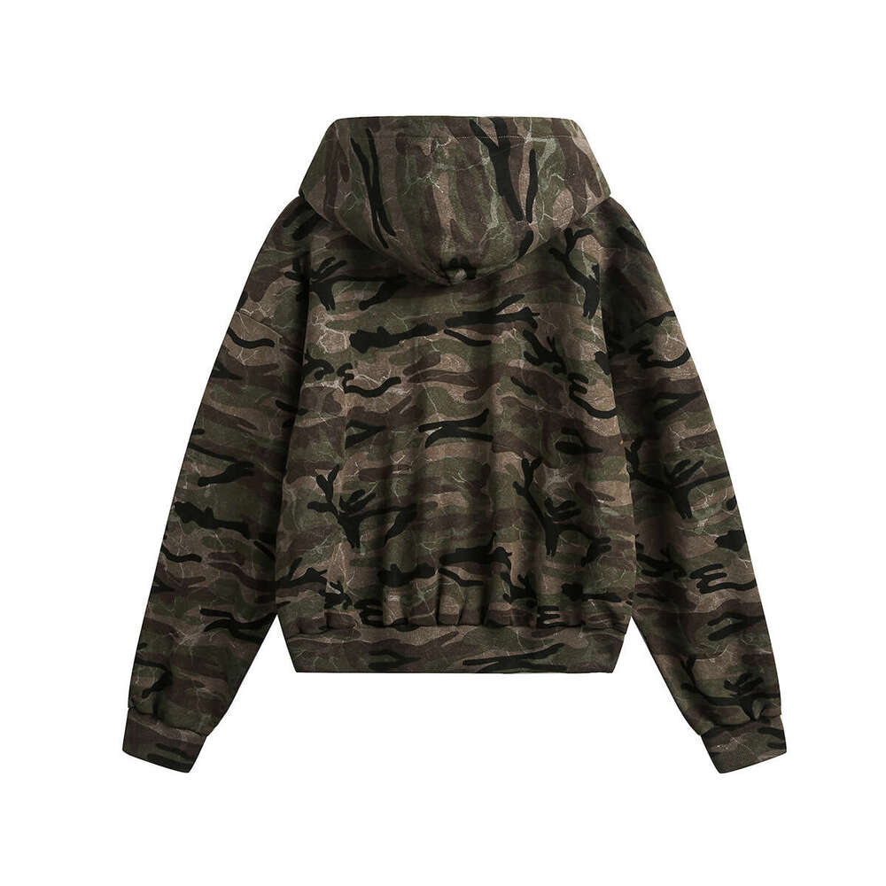 Jiayiku Men's 2025 Spring New American Street Camouflage Jacket Couple's Cardigan Zipper Hoodie
