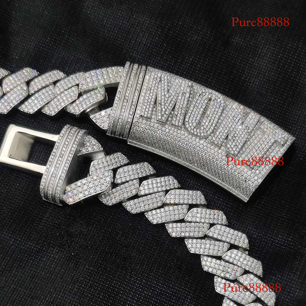 S Sterg Sier Vvs Moissanite Cuban Necklace Customized Iced Out Letter Clasp 20mm Width Mens k Chain