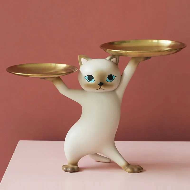 Nordic Resin Cat Tray Statue Bedroom Entrance Home Office Table Desk Decor Accessorie Key Candy Container Storage SculptureT250310