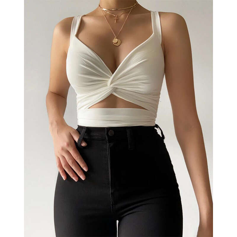 European and American women's vest top ins twisted elastic tie V-neck backless small suspender summer 2025 new casual versatile fashion clothing