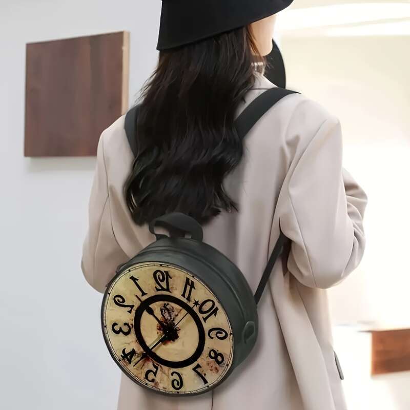 Antique Clock Design Round Crossbody Bag, Fashion Shoulder Bag for Women