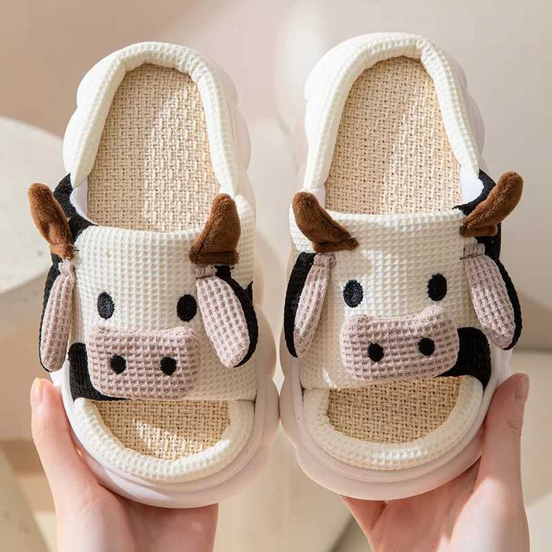 Childrens Four Seasons Linen Slippers Childrens Four Seasons Linen Home Boys and Girls Linen Thick PVC Thickened SlippersT250311