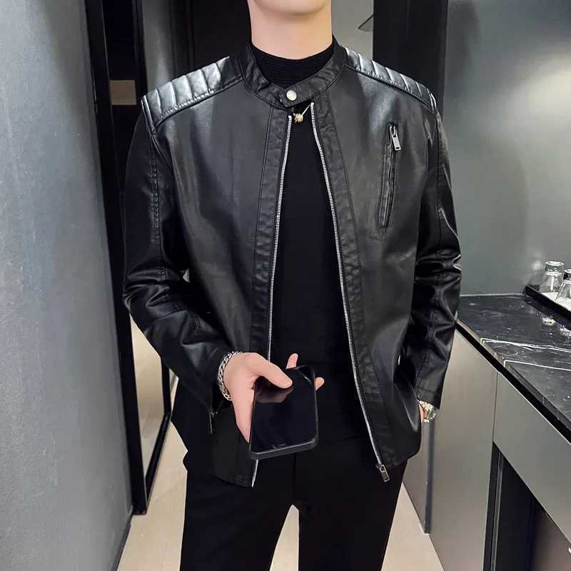 Mens White Leather Jackets Fashion Trend Simple Personality Mens PU Leather Jackets Winter Slim Windbreaker Mens Autumn SpringT250311
