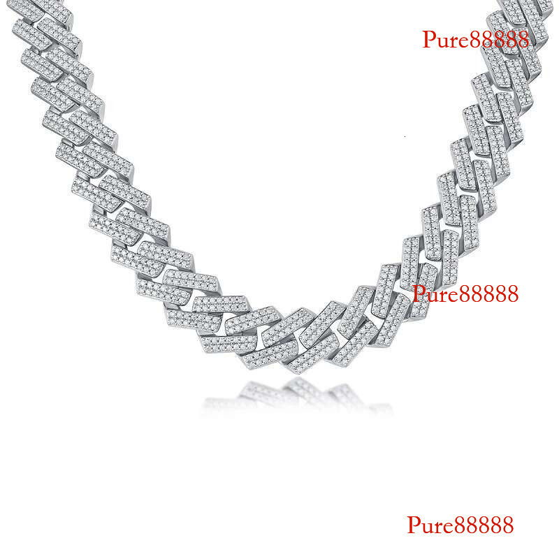 NeeTim 14mm Full Moissanite Cuban Necklaces for Men Women Sterg Sier with White Gold Plated Neck Chain Hip Hop Jewelry