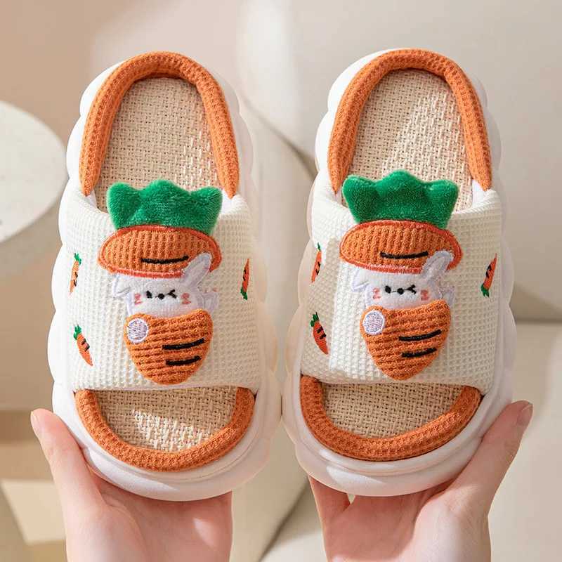 Childrens Four Seasons Linen Slippers Childrens Four Seasons Linen Home Boys and Girls Linen Thick PVC Thickened SlippersT250311