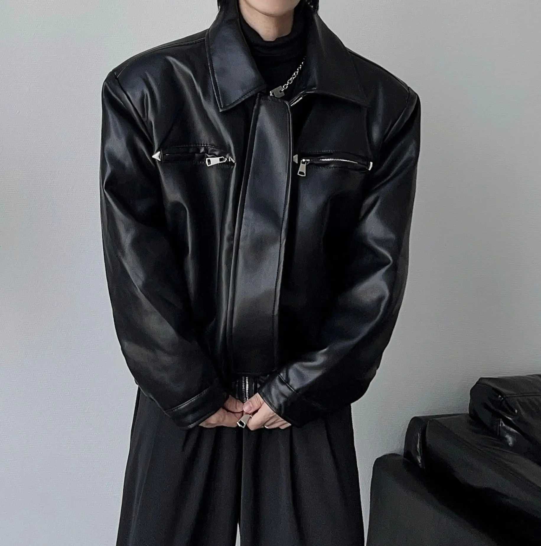 American PU Leather Coat Bomber Jacket Men Autumn Leather Jacket Mens Lapel Zipper Biker Jacket Men Clothing Coat StreetwearT250311