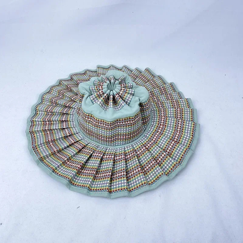 Y2K Parent-Child Summer Reversible Pleated Sun Hats for Women Casual Straw Hat Outdoor Beach Shade Straps Lady Caps Hats 250311