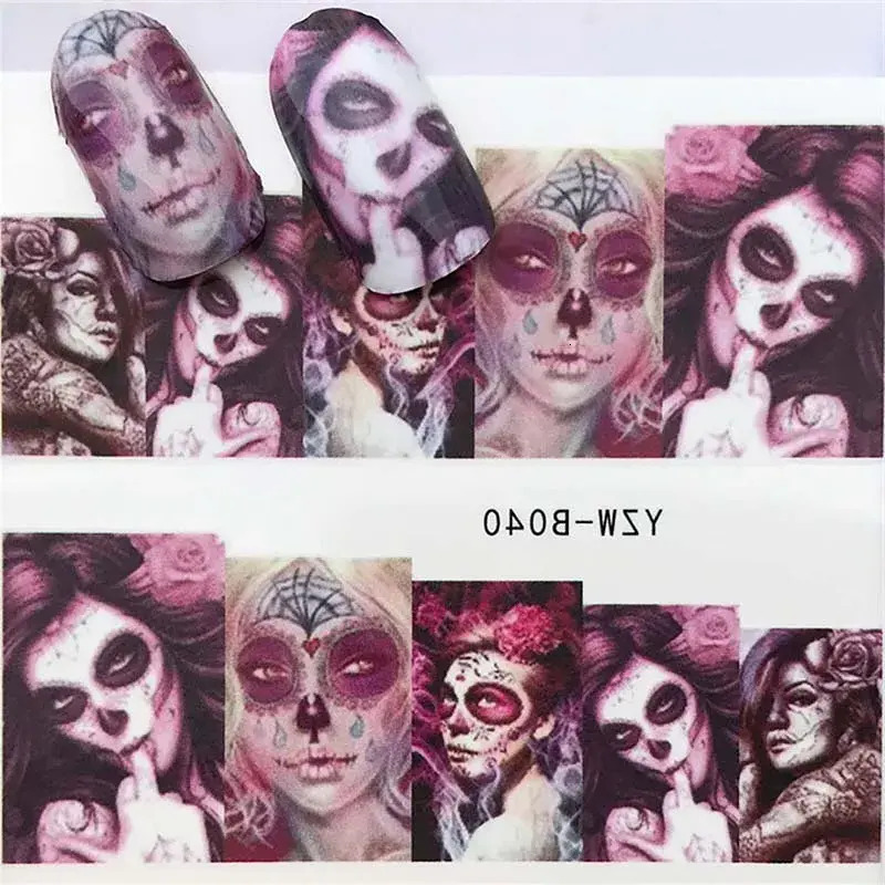 Update Self-Adhesive Halloween Stickers Cool Skull Nail Sticker Decals For Nails Art Decorations Finger Beauty Wraps