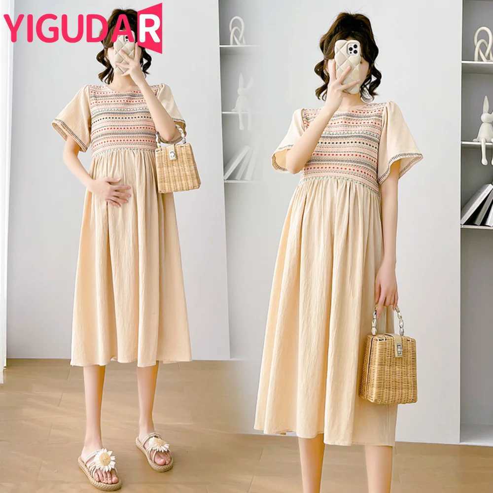 pregnancy photoshoot dress 2024 Summer short Sleeve Pleated Dress Sweet Pregnant Women clothing Maternity Dress Cute vestidosT250311