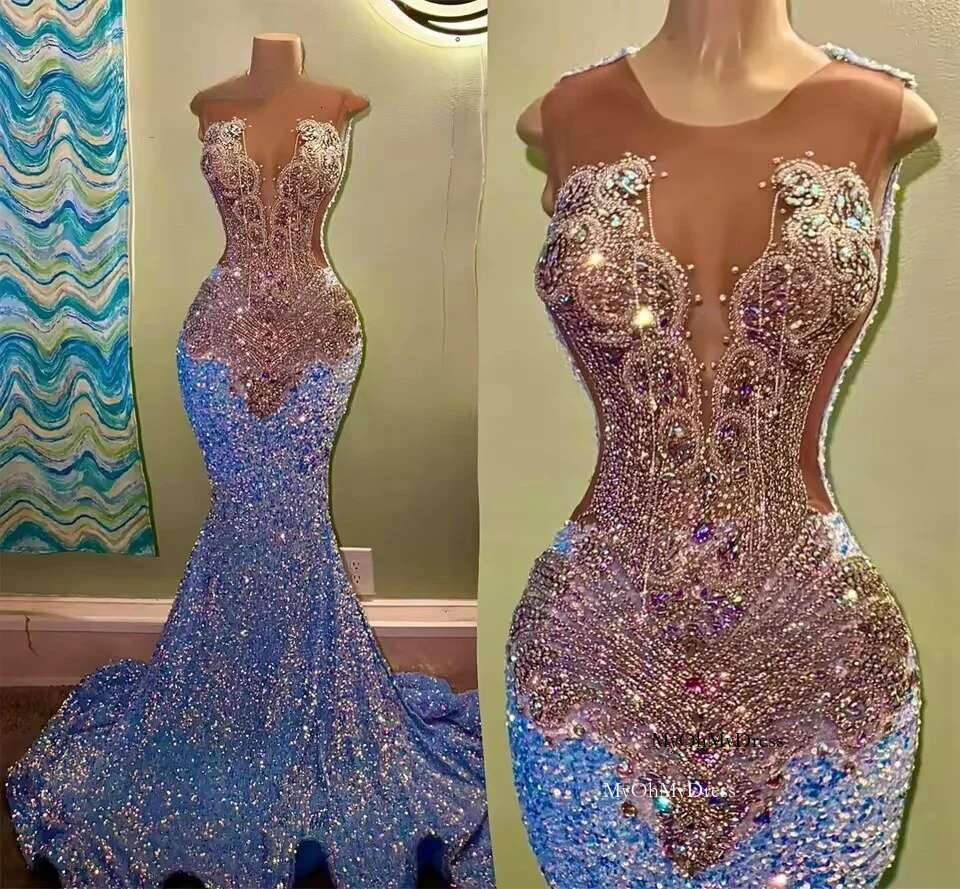 Sequins Prom Dress 2025 For Black Girl Glitter Beads Crystals Robe Birthday Party Formal Gown Customized