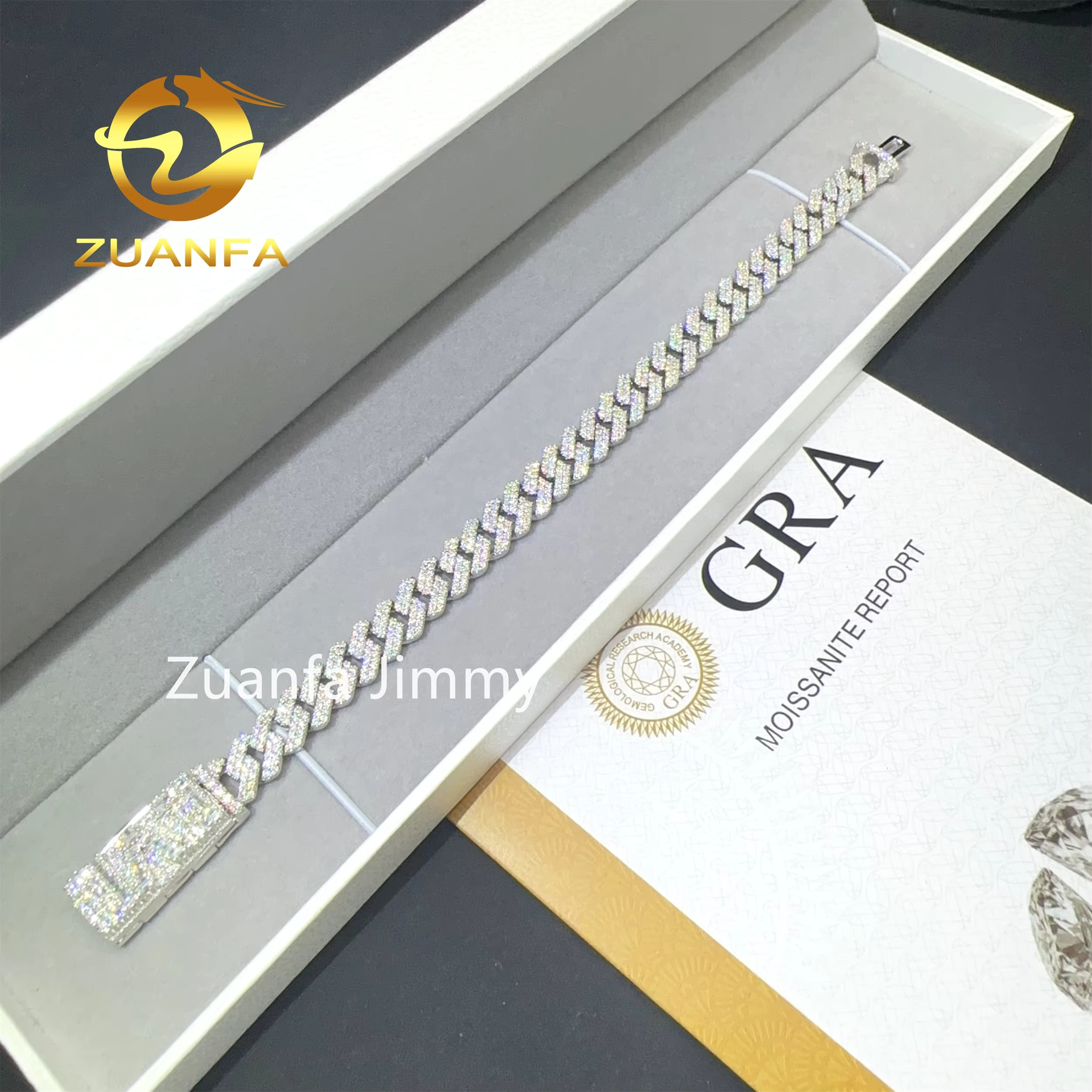 Popular Custom Name Lock 8mm Hip Hop Iced Jewelry 925 Sterling Silver Prong Setting VVS1 Moissanite Diamond Cuban Link Bracelet