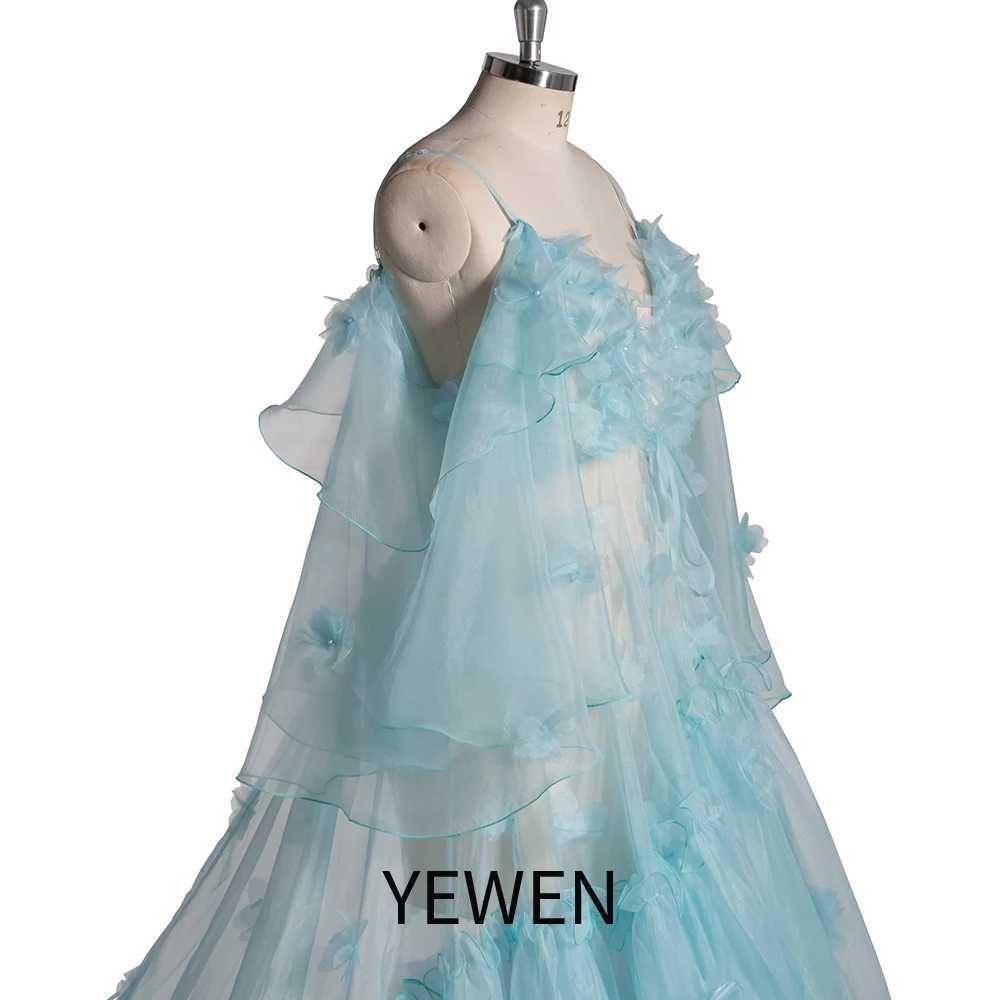 Ethereal Light Blue Ruffle Tulle Maternity Dress with Floral Appliqus Pregnancy Shooting Dress YEWEN YW5503 X250224