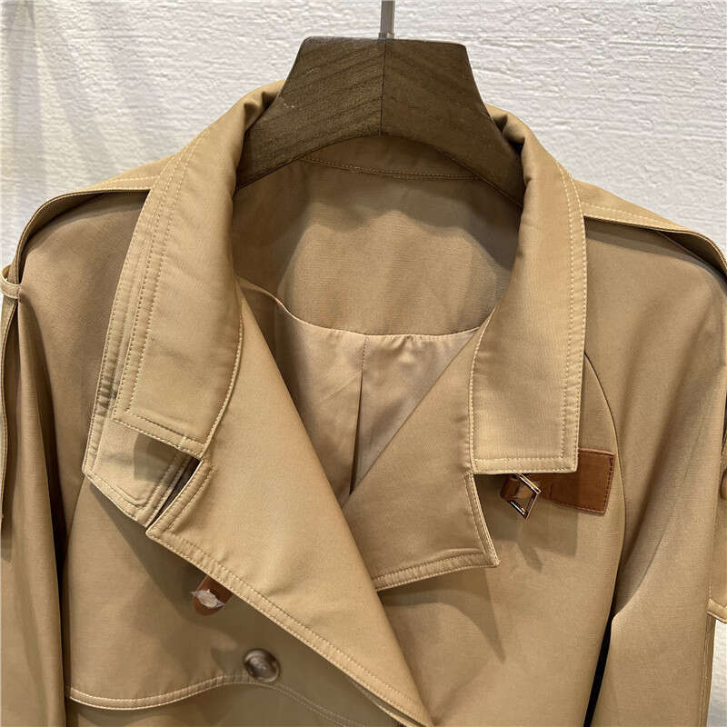 2024 Early Autumn New Style Double Breasted Mid Length Windbreaker Fashionable Temperament Lace Up Jacket For Women