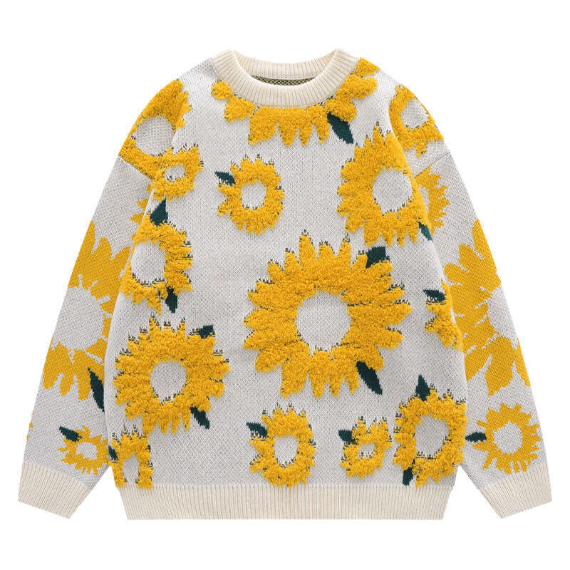 YPRS Men's Couple Ins Loose Oversize Chrysanthemum Lazy Women Gentle Knitted Sweater Coat