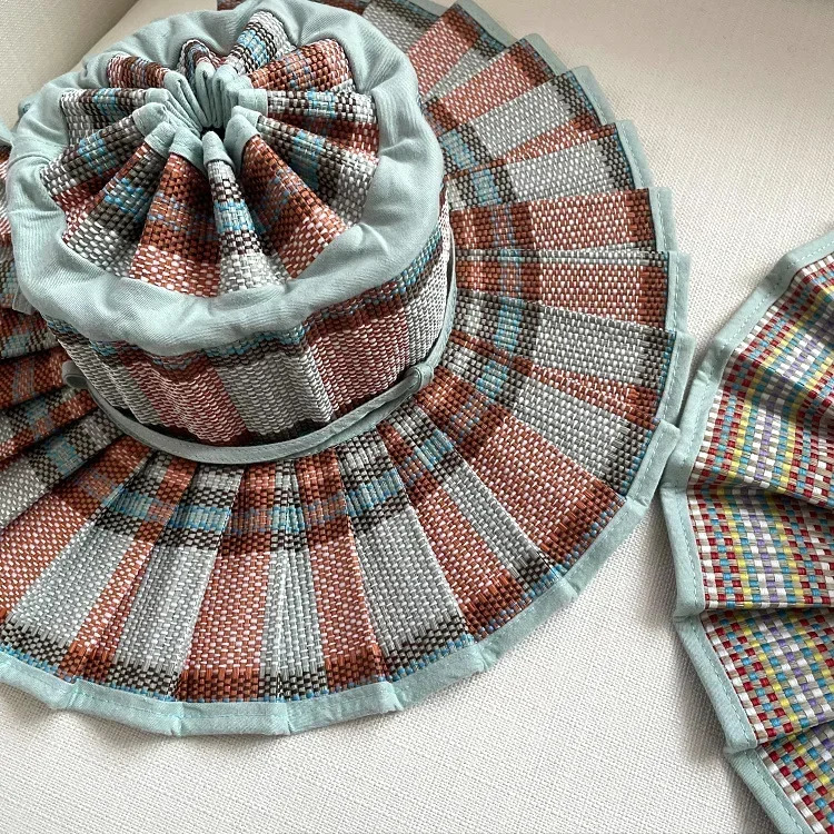 Y2K Parent-Child Summer Reversible Pleated Sun Hats for Women Casual Straw Hat Outdoor Beach Shade Straps Lady Caps Hats 250311