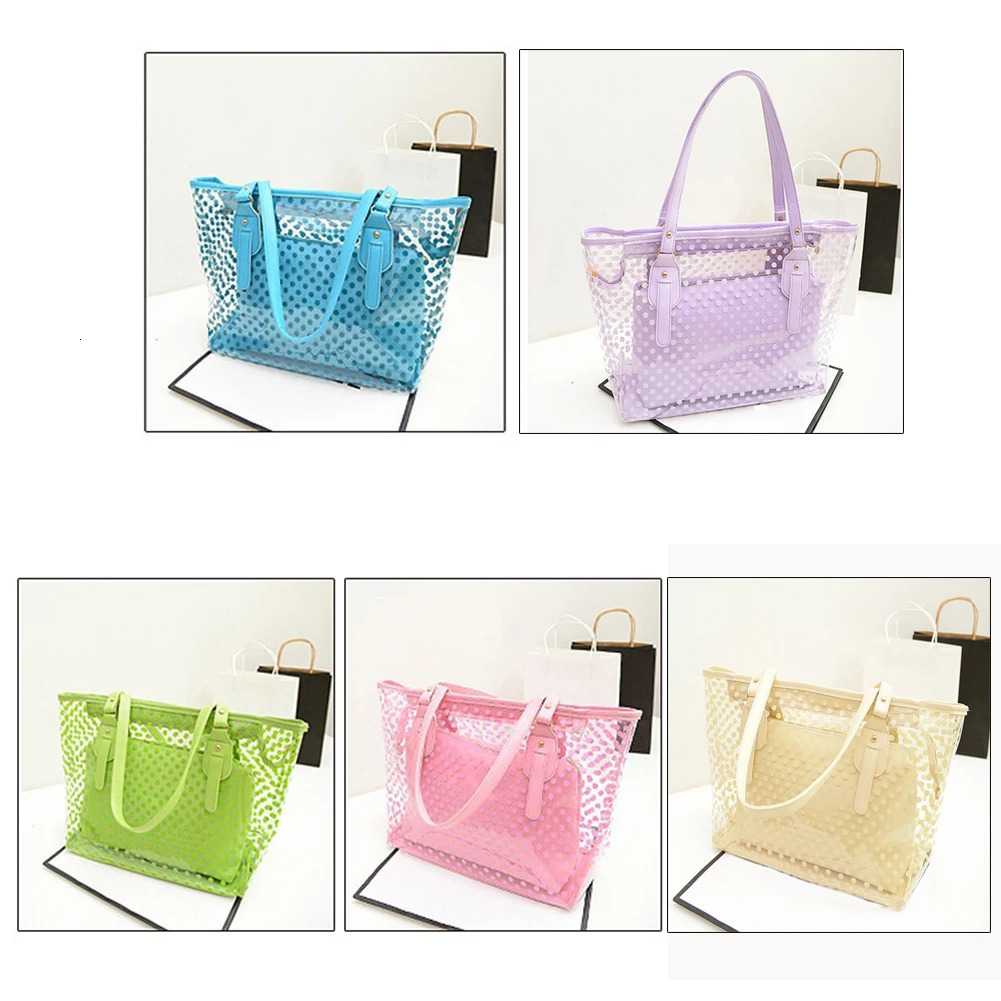 Women Transparent Handbag Candy Color Round Dot Decor Compound Beach Shoulder Bag Luxury Crossbody Fashion PVC Messenger 2023 R250311