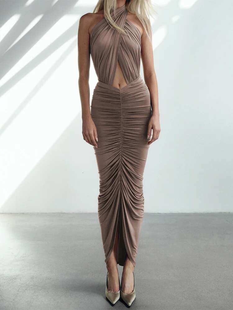 Weird Puss Backless Dress Women Fashion Peach Buttocks Sleeveless Stretch Summer Sexy Midnight Cross Halter Maxi Bodycon