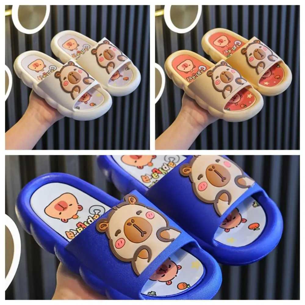 Cute Capybara Design Thick Sole Children Slippers Slides Bathroom Beach Indoor Sandals Summer Cartoon Kids ShoesT250311