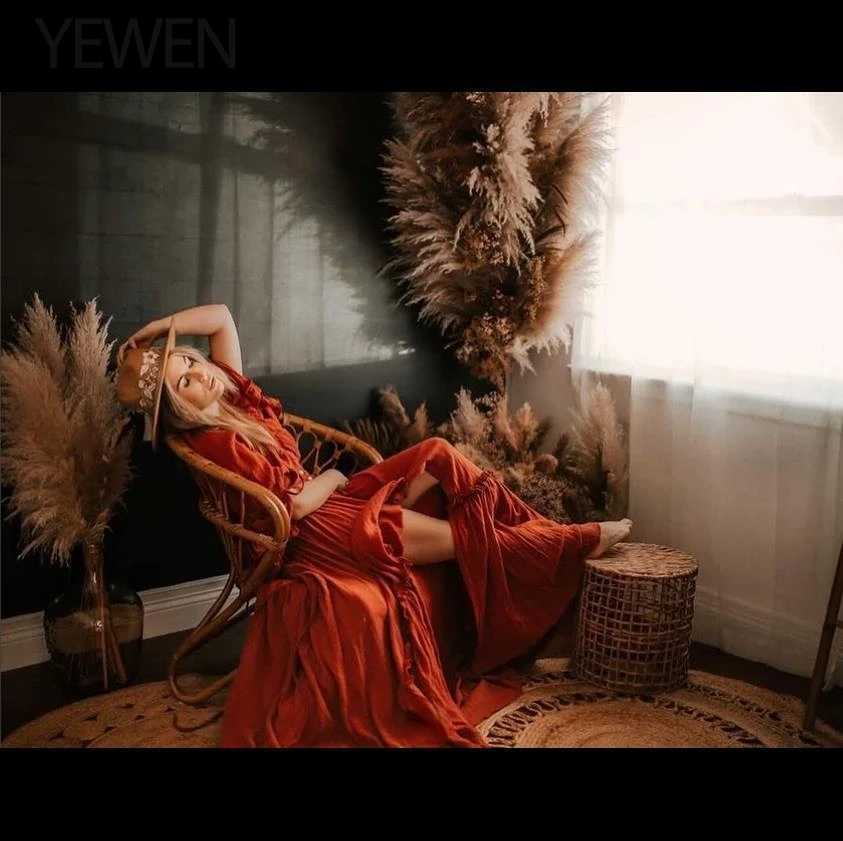 Deep V-neck long sleeved maternity outfit with front buckle and adjustable waist YEWEN YD211202 photo shoot X250224