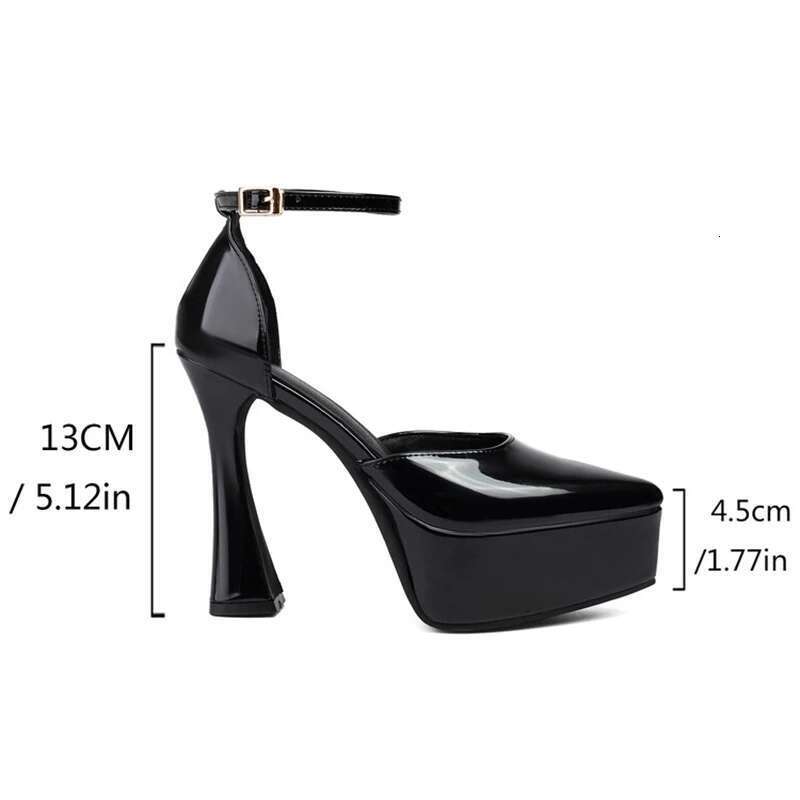 High Heel Girs Women Pumps Cm Platform Cm High Heel Ankle Strap Faux Patent Leather Pointed Toe Sexy Big Size