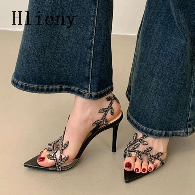Crystal Hlieny Sexy Rhie Sandals Woman Summer Fashion Pointed Toe Stiletto High Heels Banquet Party Pumps Dress Shoes