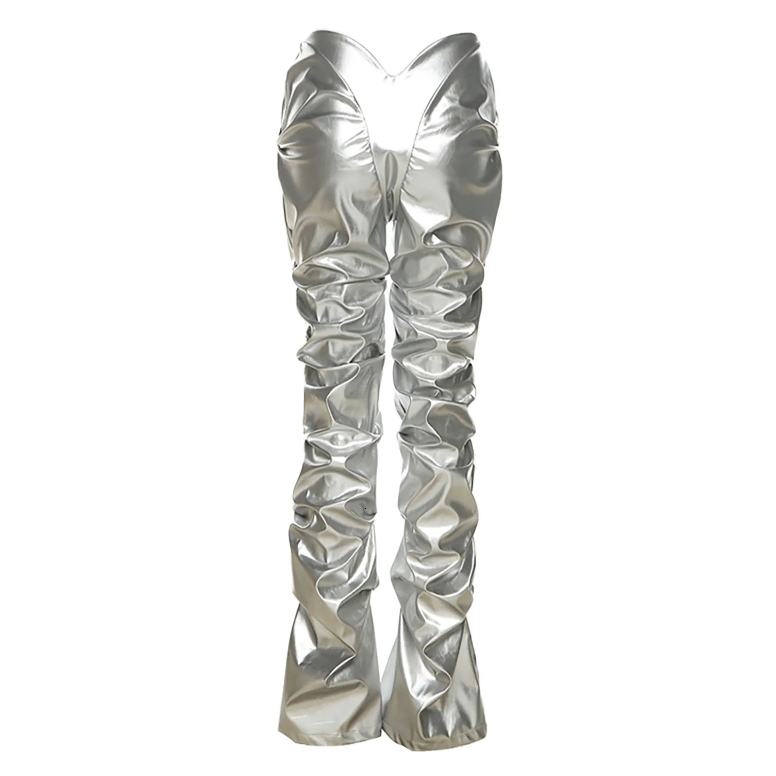 Women Fashion Leather Pant Wash Water Wrinkles Leggings Slim Pencil Pants Business Sense Of n Vintage Straight Trousers 250305