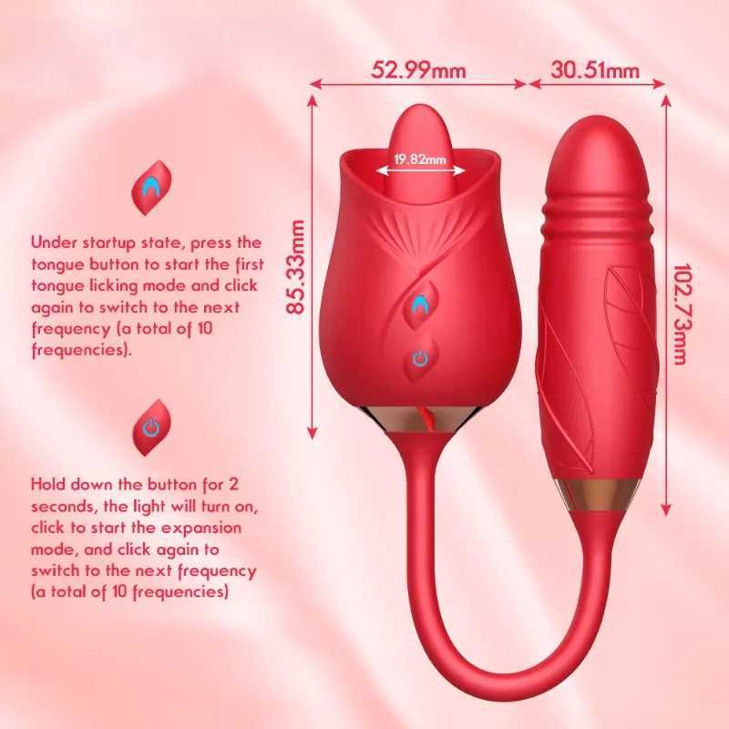 Rose Sucking Vibrator Clitoral Nipple Sucker Dual Head Elescopic Vibrator for Women Dildo Masturbators Female Sex Toys MachineXJ250311