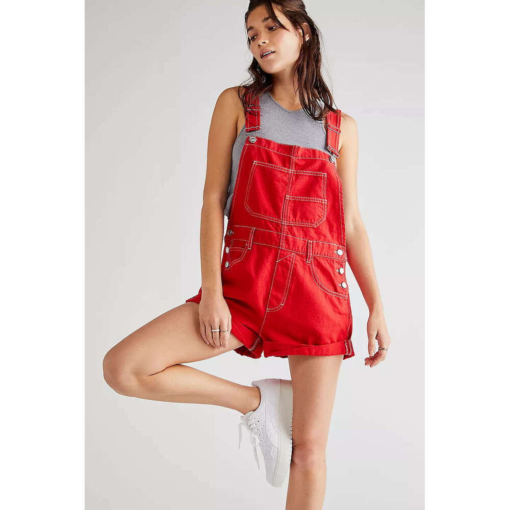 Loose fitting multi pocket shoulder strap jeans from Europe America, women's 2025 new style, chic and elegant clothing